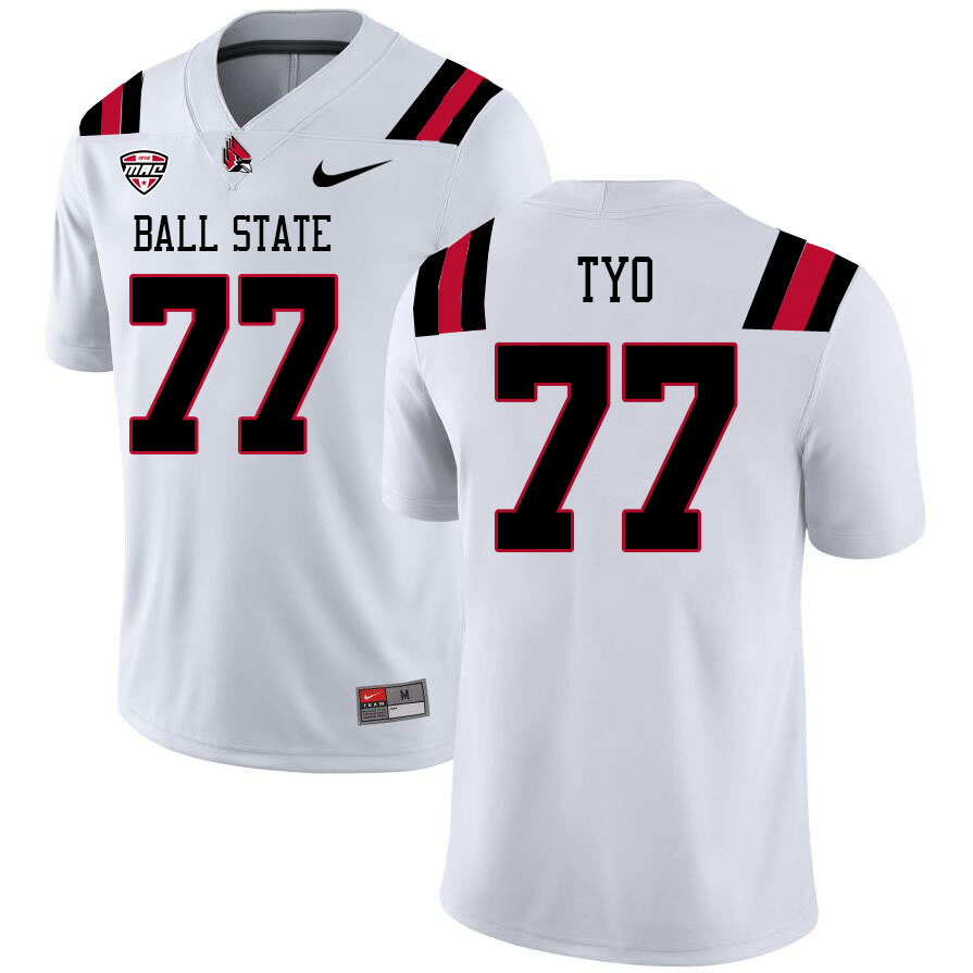 Ball State Cardinals #77 Taran Tyo College Football Jerseys Stitched Sale-White